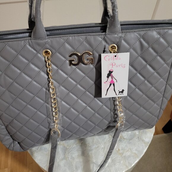 Large Gilda Paris Quilted Vegan Leather Gray Tote Bag - Picture 1 of 3
